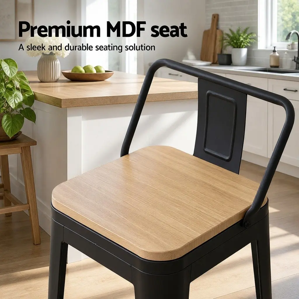 Bar Stools Black Pine 94cm High Stackable Metal Frame with MDF Seat