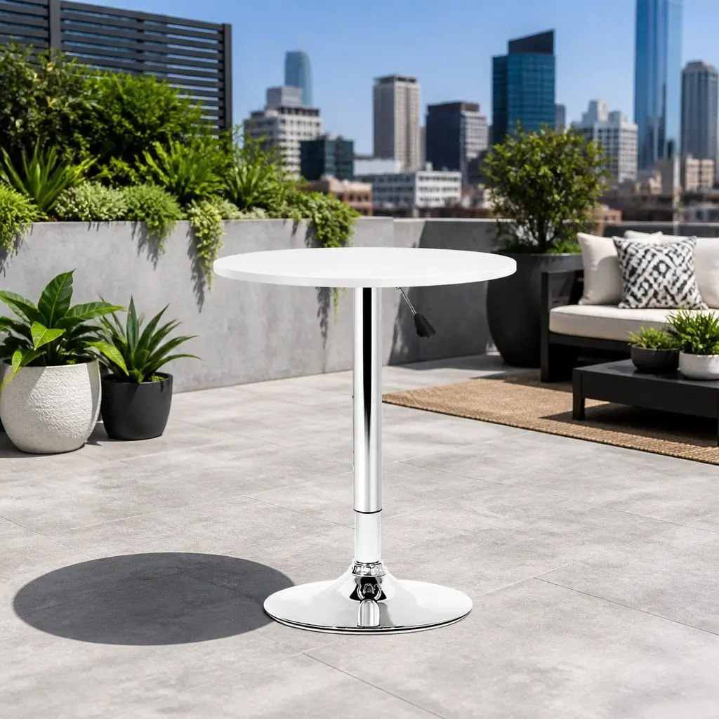Round Bar Table Gas Lift Height Adjustable White Dining