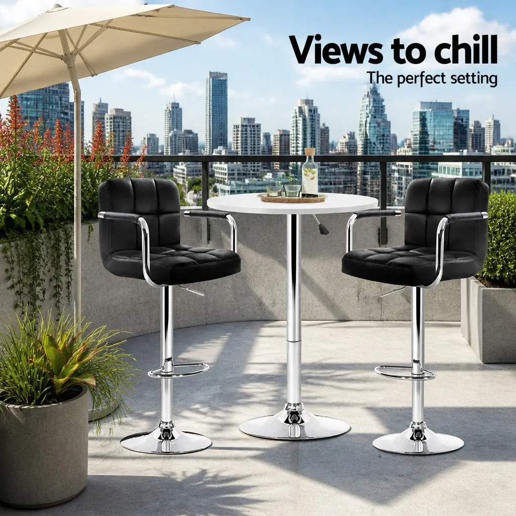Round Bar Table Gas Lift Height Adjustable White Dining