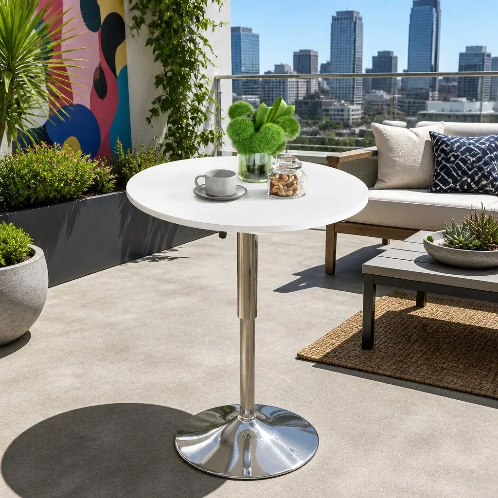 Round Bar Table Gas Lift Height Adjustable White Dining