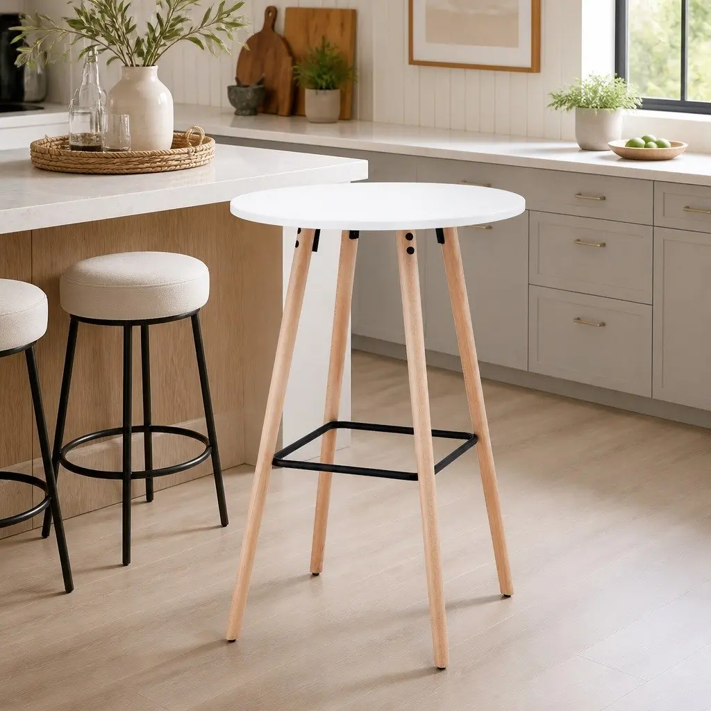 Round Bar Table Counter Height Dining Desk Kitchen Pub 98cm White Modern