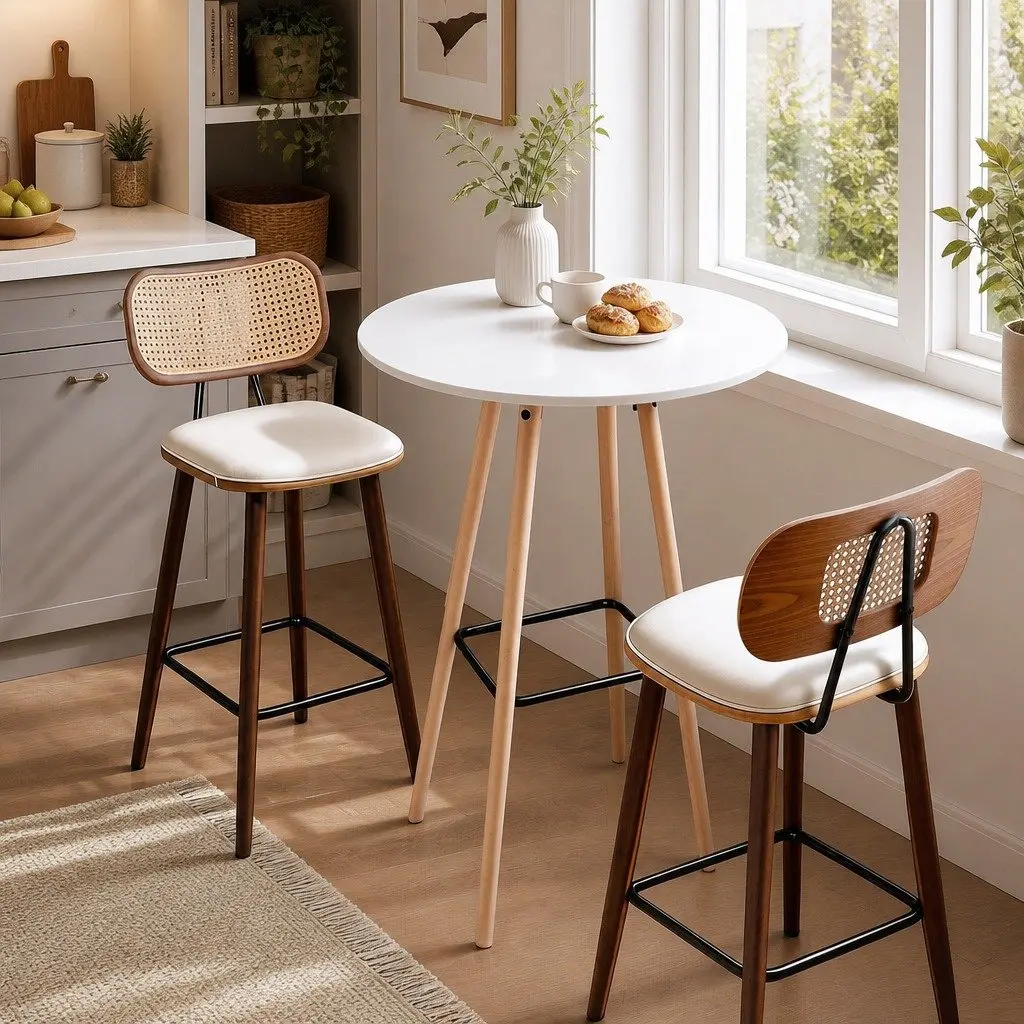 Round Bar Table Counter Height Dining Desk Kitchen Pub 98cm White Modern