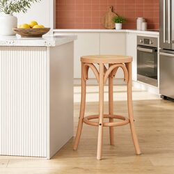 Bar Stool Rattan Seat Wooden Frame Kitchen Dining Chair Footrest Anti-slip