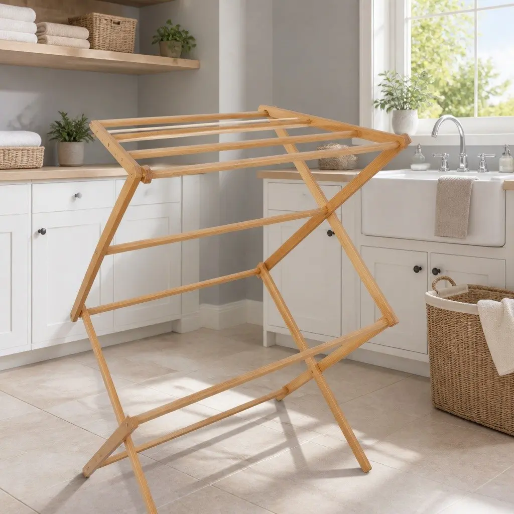 Bamboo Clothes Drying Rack Natural Foldable 11 Bars Mould Resistant