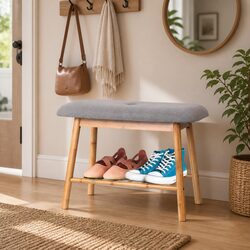 Shoe Rack Bench with Fabric Seat Storage Organizer 2-in-1 Entryway Hallway