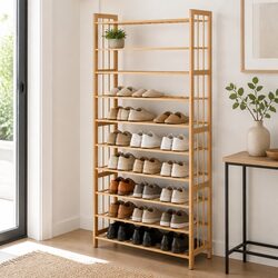 Compact 10-Tier Bamboo Shoe Rack for Storage Needs