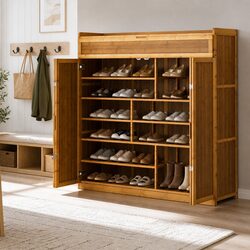 Compact Bamboo Shoe Cabinet with Ample Storage