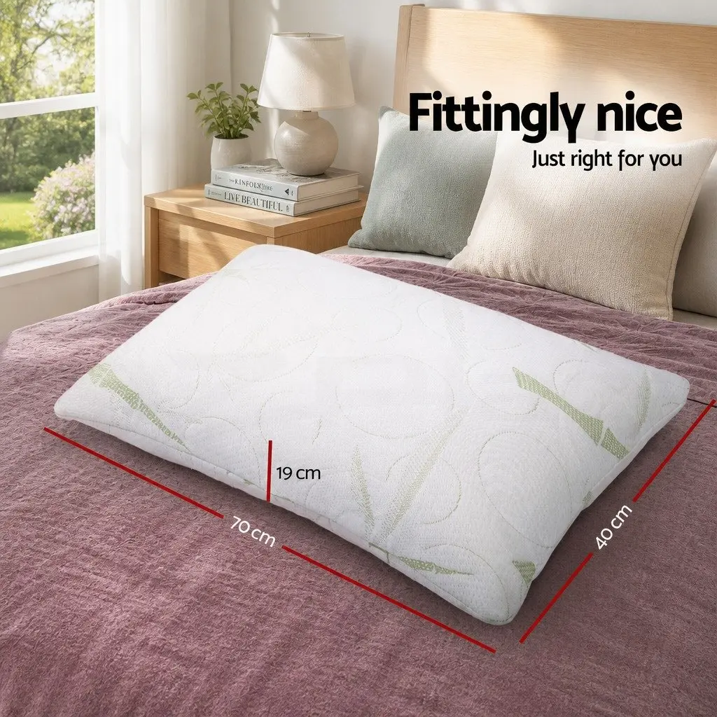 Memory Foam Pillow White 70x40cm Bamboo Fabric Twin Pack Shredded Foam
