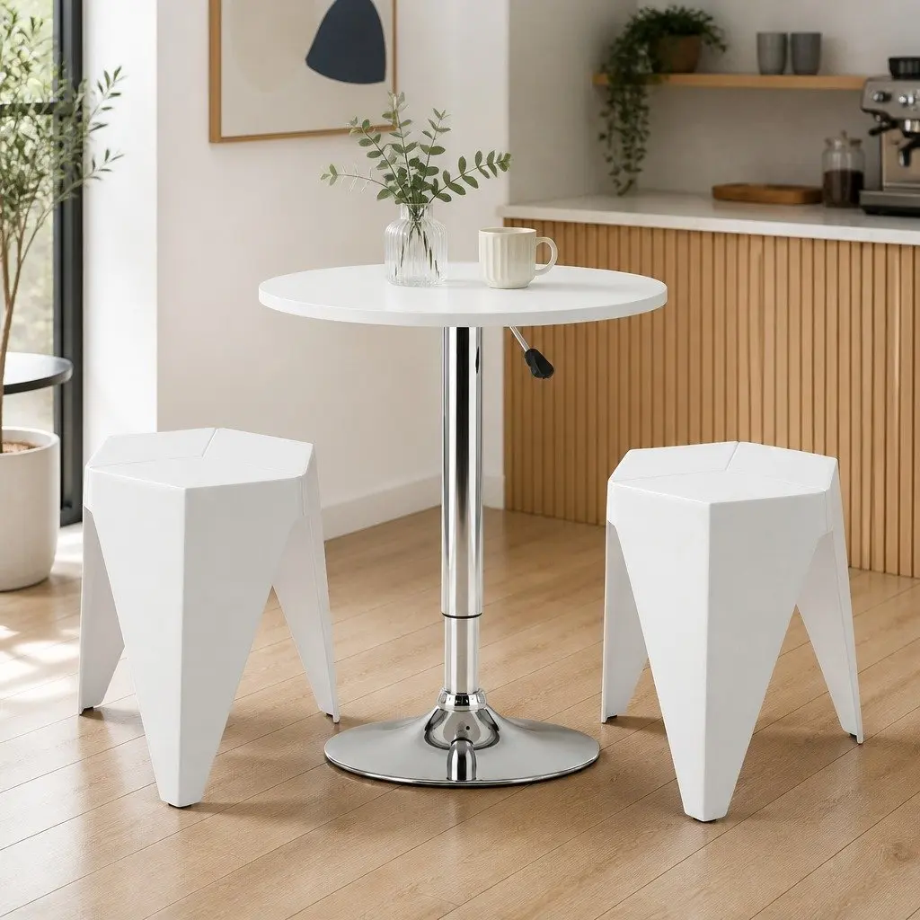 Bar Stools and Table Set 3 Piece Dining Kitchen Chairs Cafe Pub White Modern