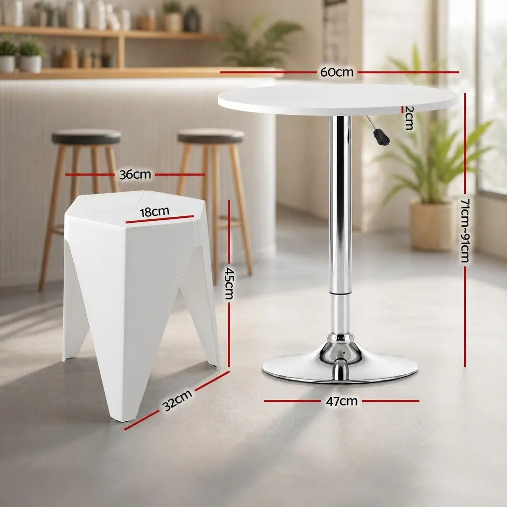 Bar Stools and Table Set White 3 Piece Height Adjustable Modern Dining Kitchen Chairs