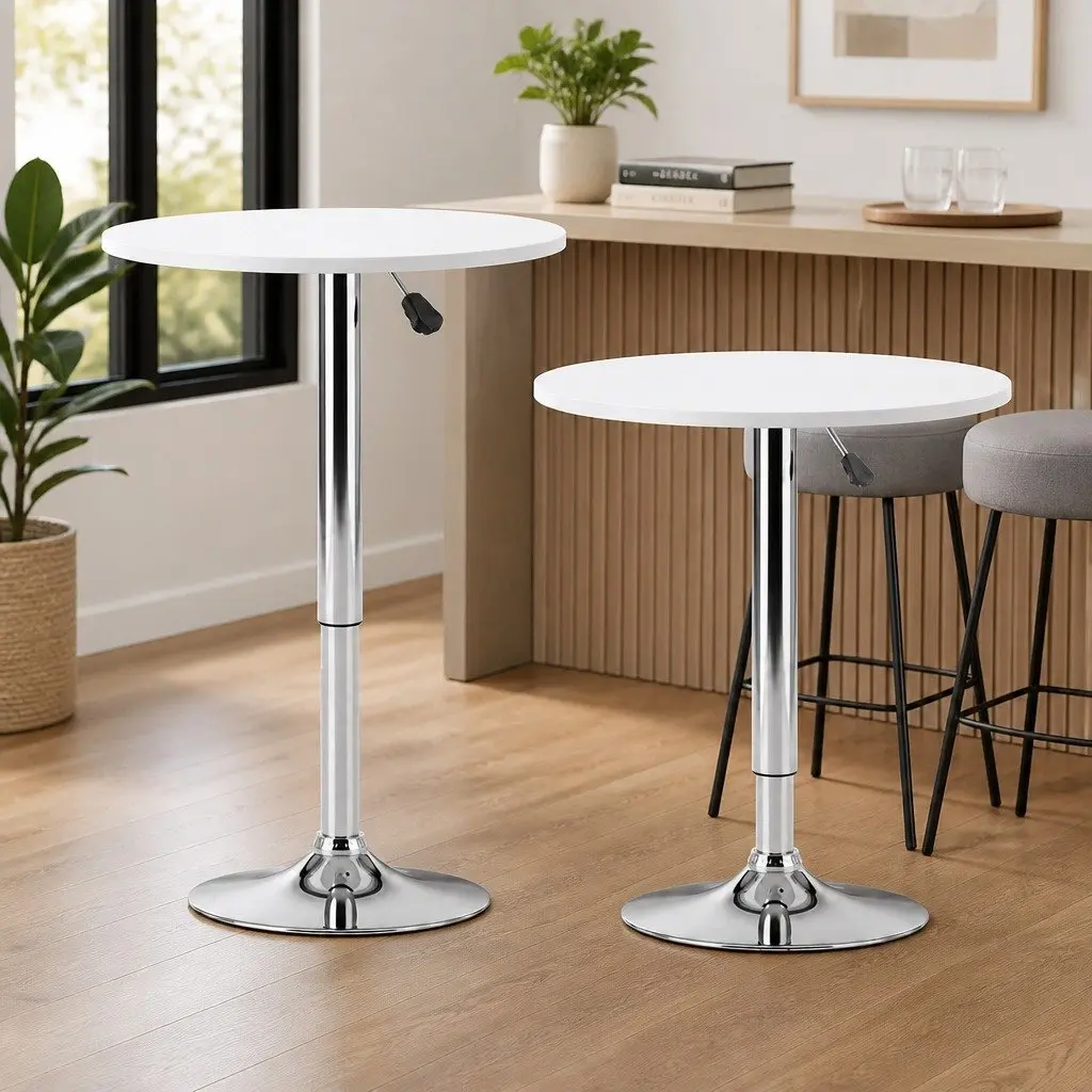 Bar Stools and Table Set White 3 Piece Height Adjustable Modern Dining Kitchen Chairs