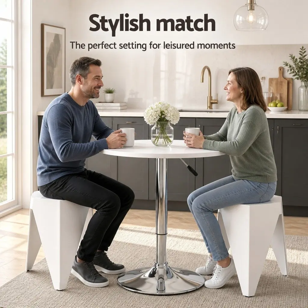 Bar Stools and Table Set White 3 Piece Height Adjustable Modern Dining Kitchen Chairs