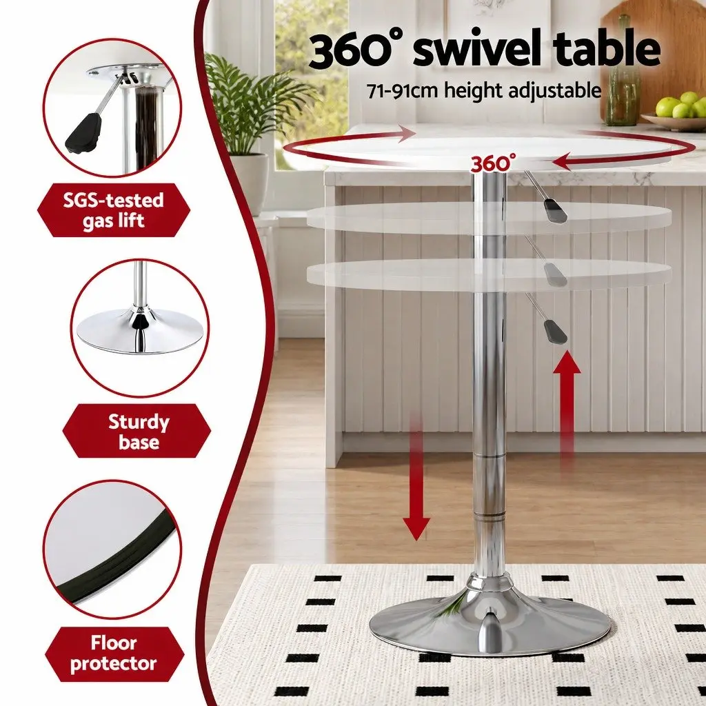 Bar Stools and Table Set White 3 Piece Height Adjustable Modern Dining Kitchen Chairs