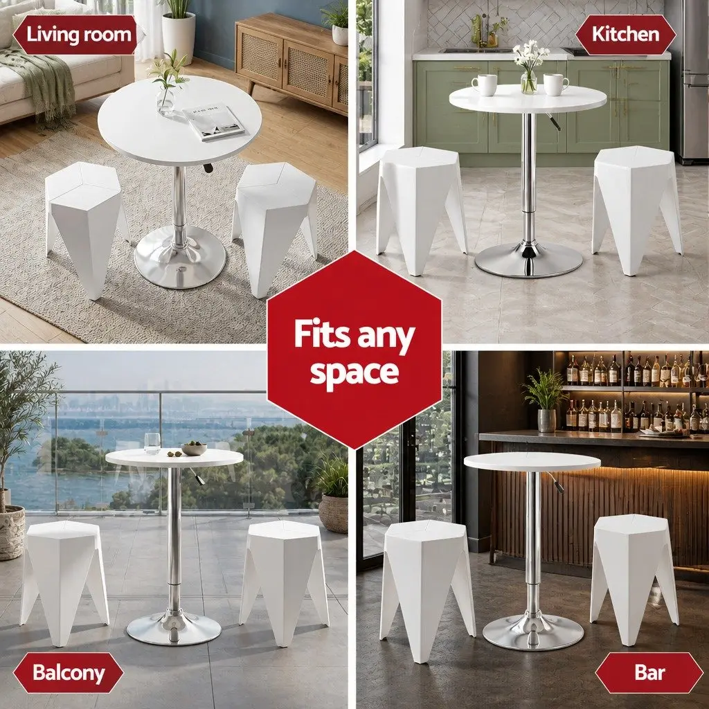Bar Stools and Table Set White 3 Piece Height Adjustable Modern Dining Kitchen Chairs
