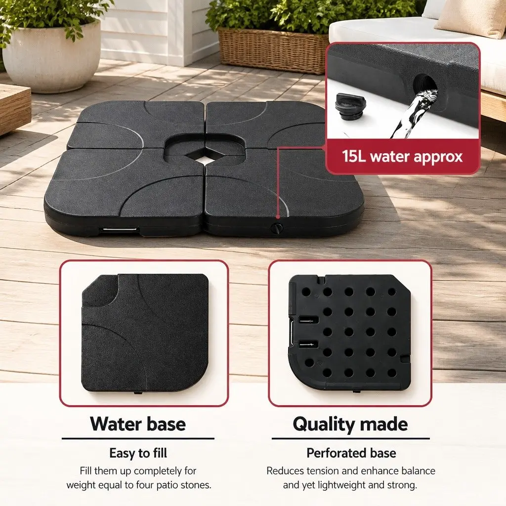 Outdoor Umbrella Base Stand 50cm 4-Plate Fillable Pod Cantilever Black