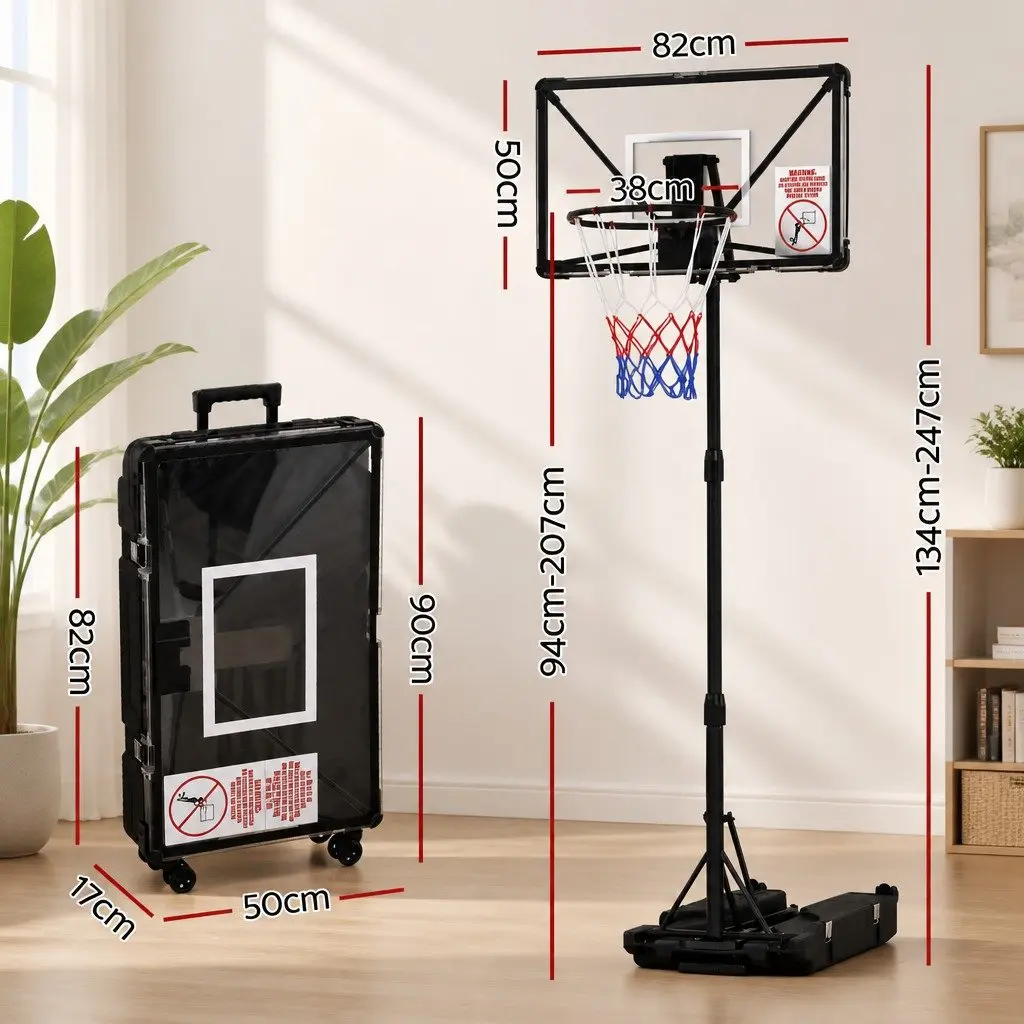 Portable Basketball Hoop System Adjustable Foldable Stand 0.94m to 2.07m Height