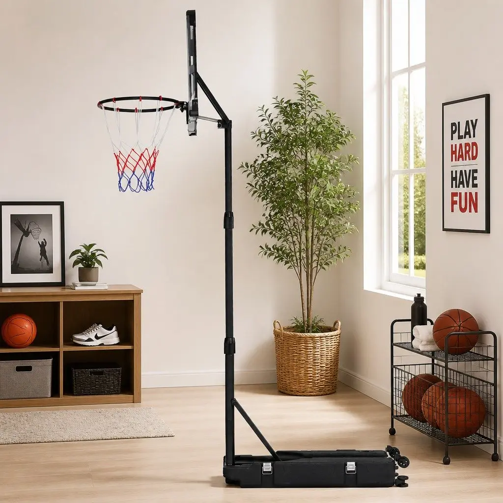 Portable Basketball Hoop System Adjustable Foldable Stand 0.94m to 2.07m Height