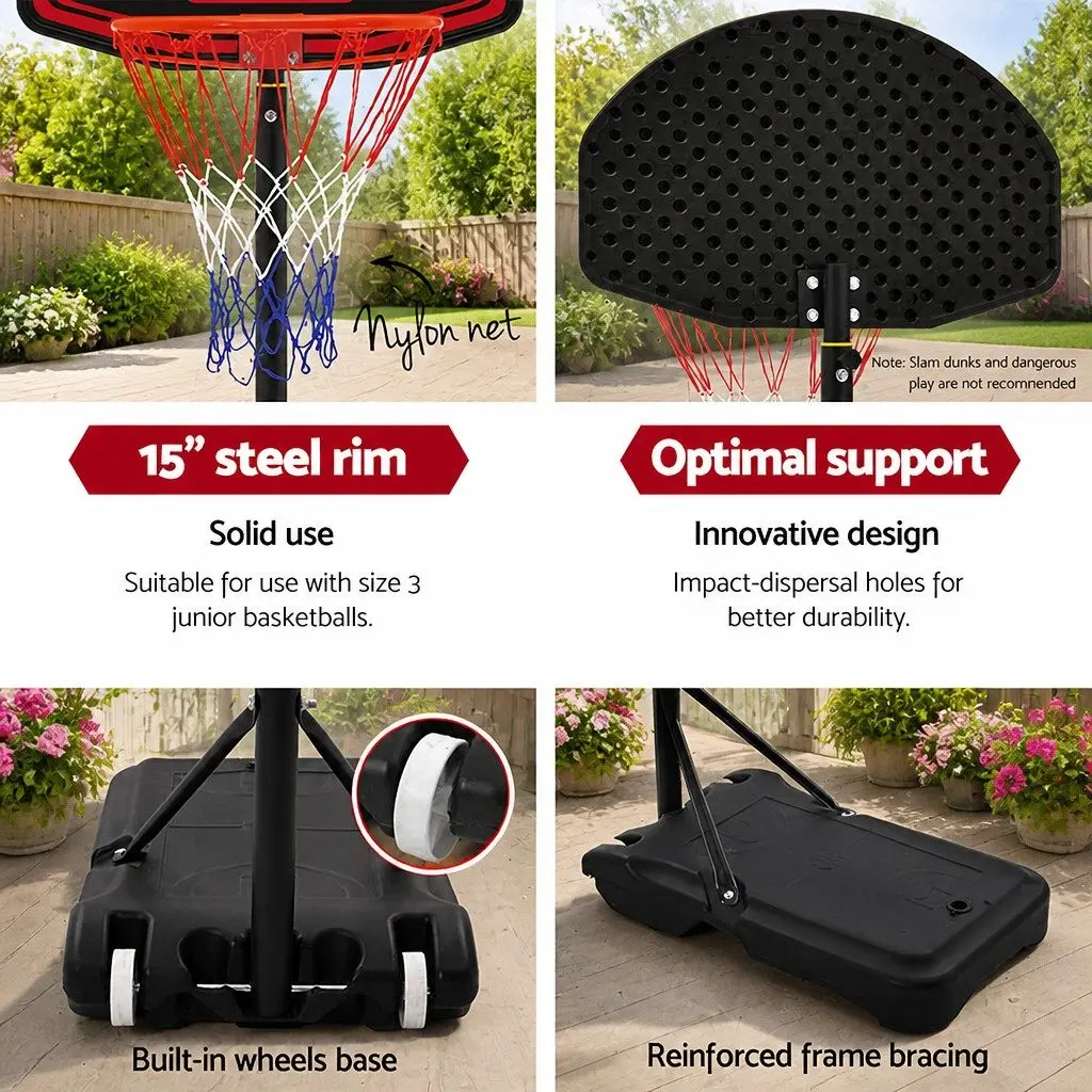 Basketball Hoop Stand System Black Adjustable 1.6M-2.1M Portable for Kids Youth Outdoor