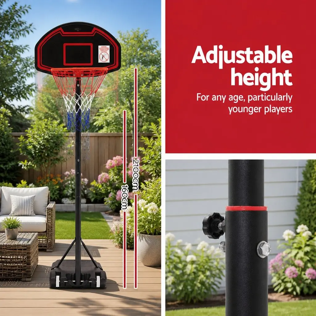 Basketball Hoop Stand System Black Adjustable 1.6M-2.1M Portable for Kids Youth Outdoor
