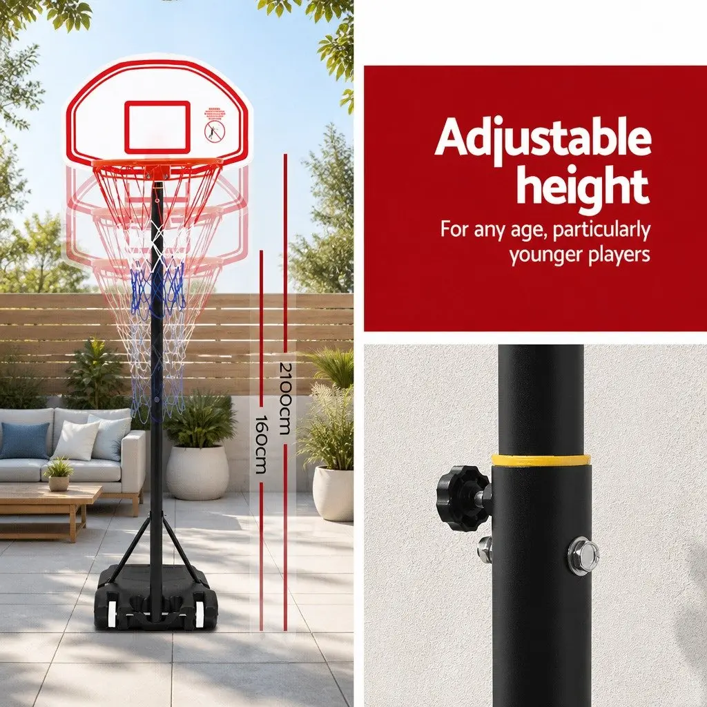 Basketball Hoop Stand System White Adjustable 1.6M to 2.1M Portable for Kids Youth