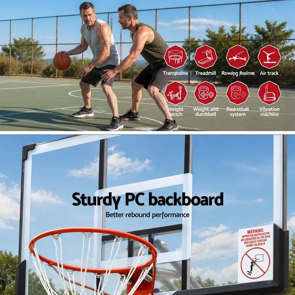 Basketball Hoop Stand System Black 3.05M Height Adjustable Portable with 50 Inch Polycarbonate Backboard and Reinforced Steel Frame