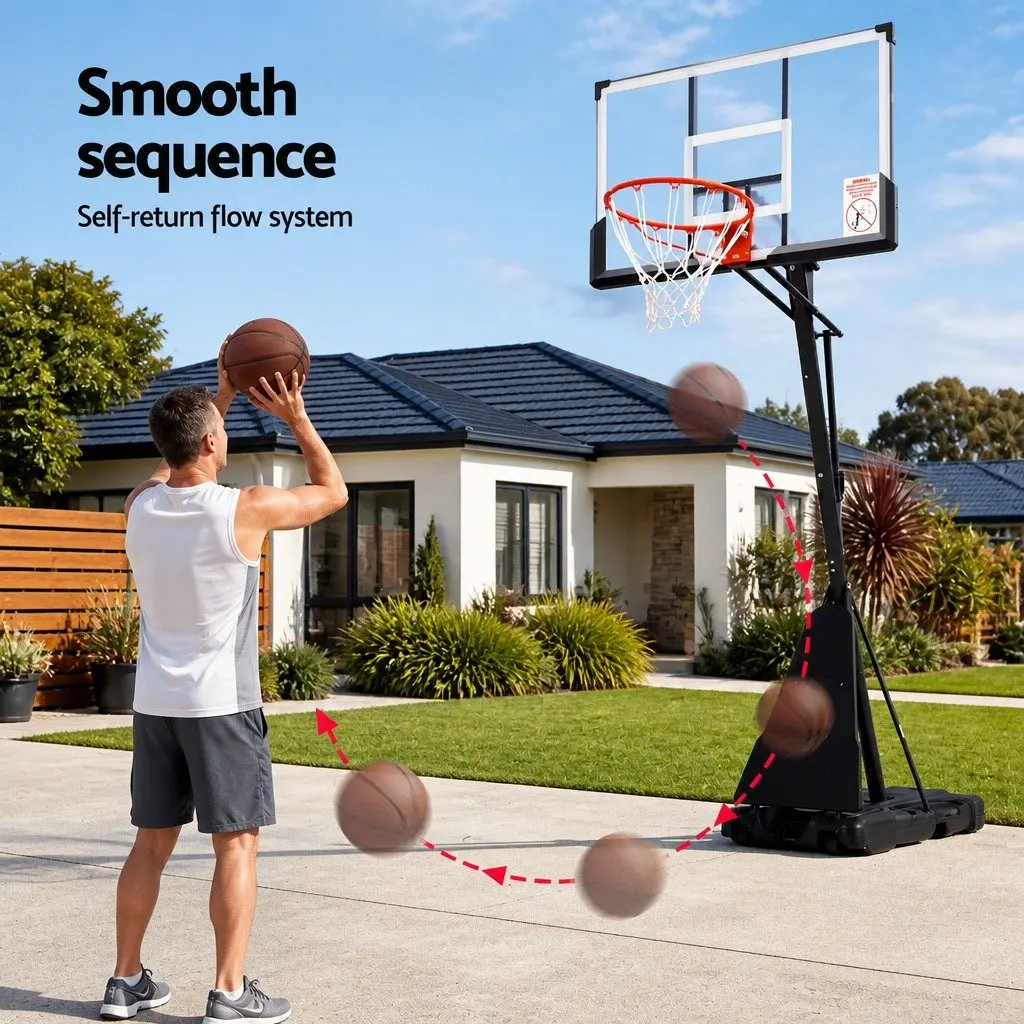 Basketball Hoop Stand System Black 3.05M Height Adjustable Portable with 50 Inch Polycarbonate Backboard and Reinforced Steel Frame