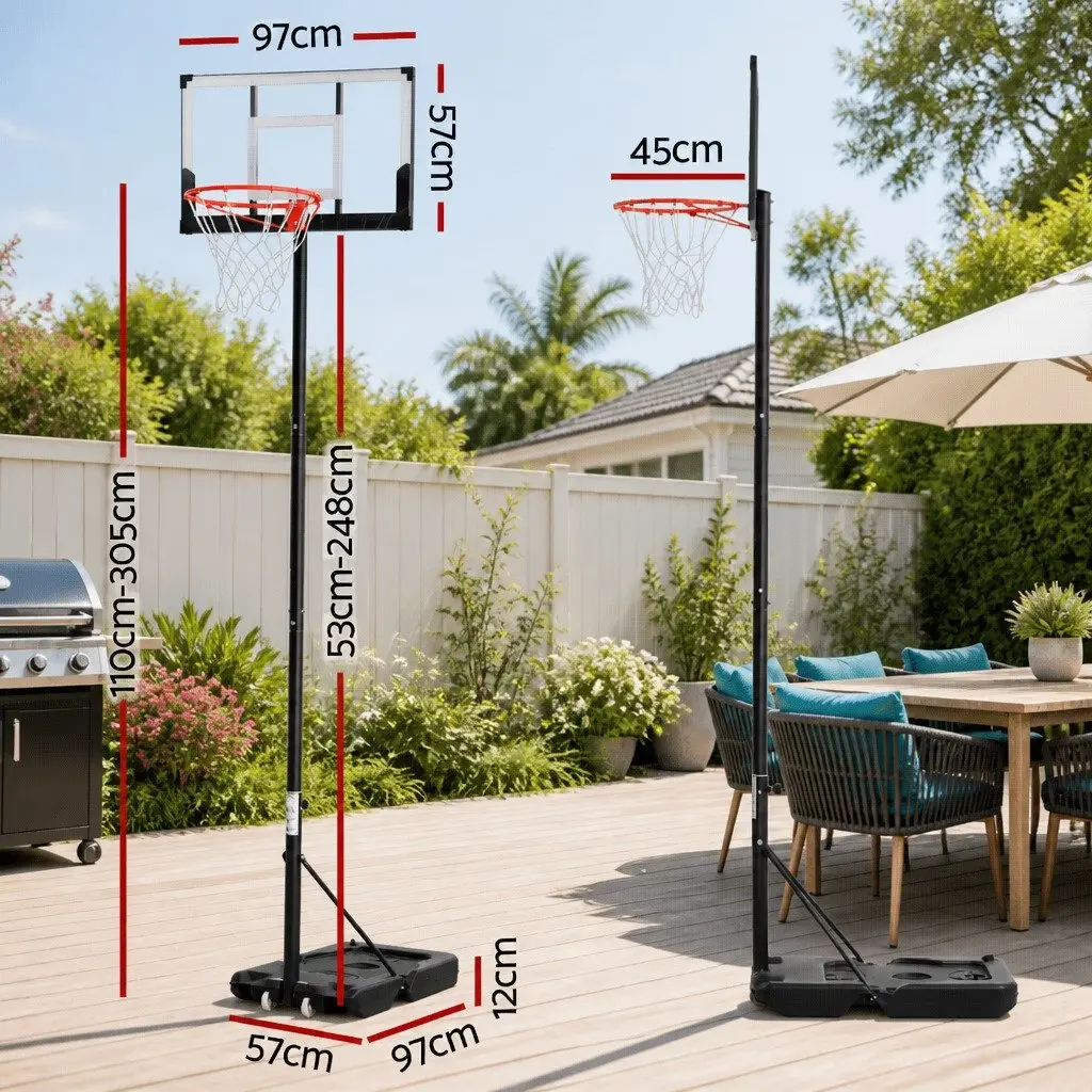 Basketball Hoop Portable Orange Height Adjustable 1.1m to 3.05m Wheeled Base
