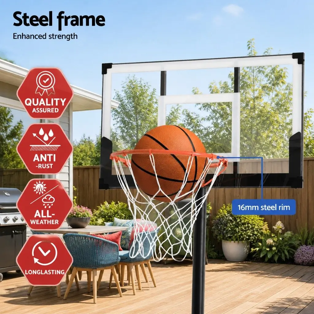 Basketball Hoop Portable Orange Height Adjustable 1.1m to 3.05m Wheeled Base