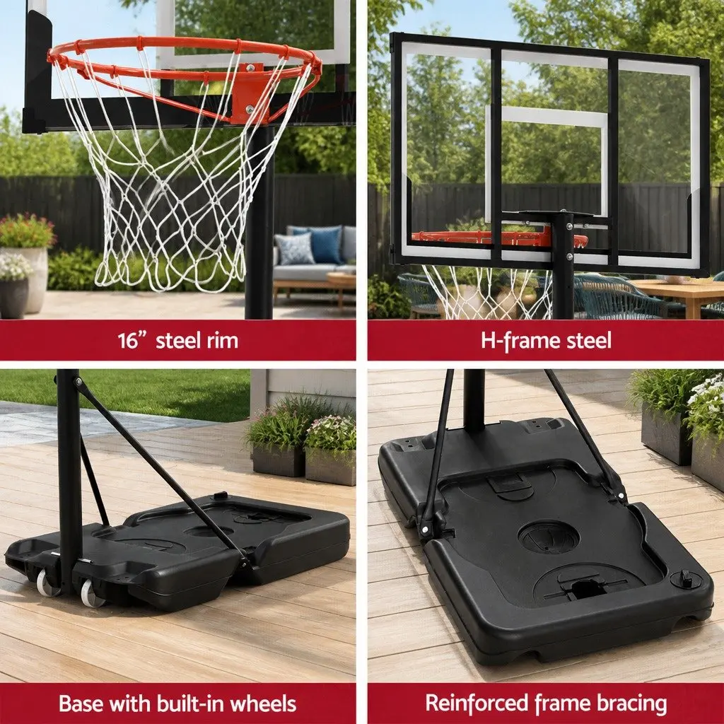 Basketball Hoop Portable Orange Height Adjustable 1.1m to 3.05m Wheeled Base