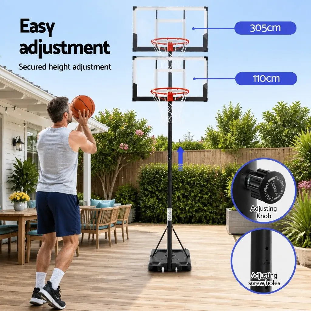 Basketball Hoop Portable Orange Height Adjustable 1.1m to 3.05m Wheeled Base