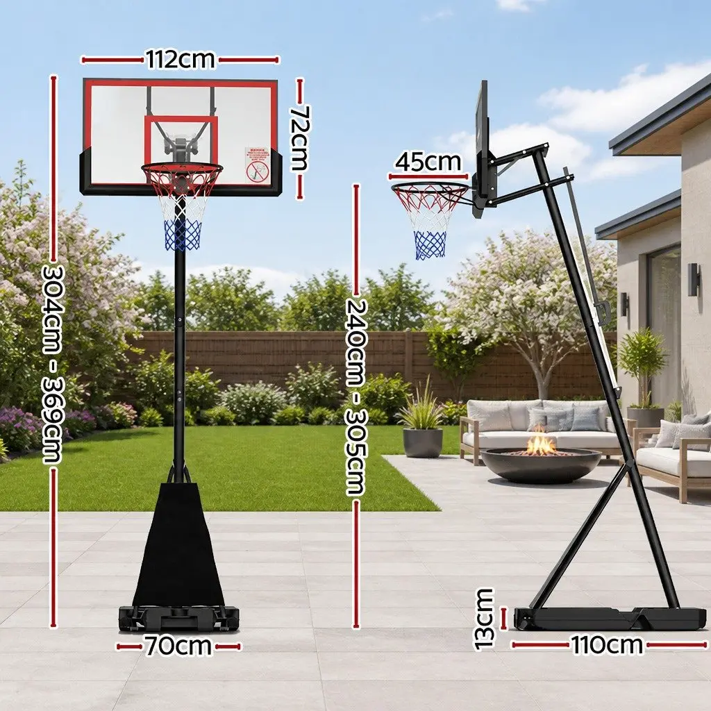 Portable Basketball Hoop Stand System Red Adjustable Height 2.4m to 3.05m