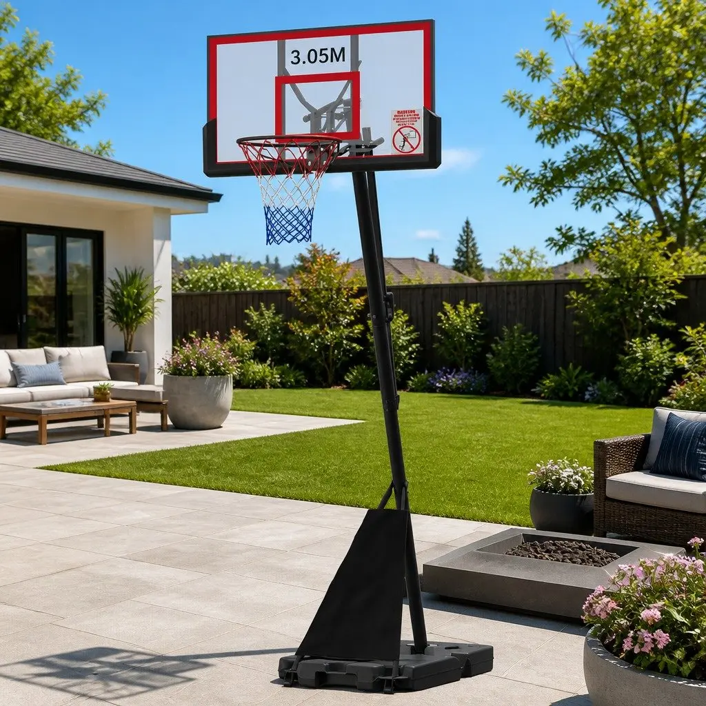 Portable Basketball Hoop Stand System Red Adjustable Height 2.4m to 3.05m