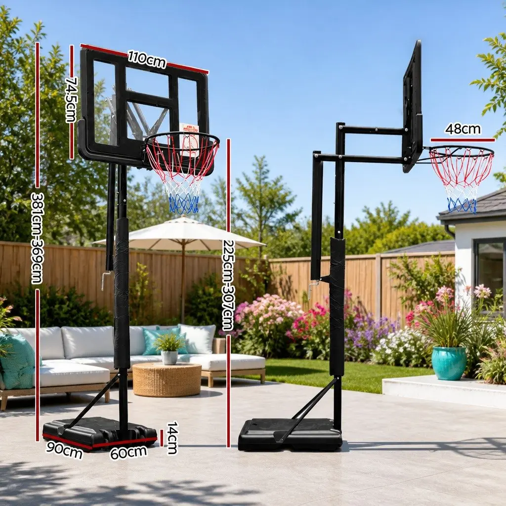 Basketball Hoop Stand System Black Adjustable 2.25m to 3.07m 44 Inch Backboard