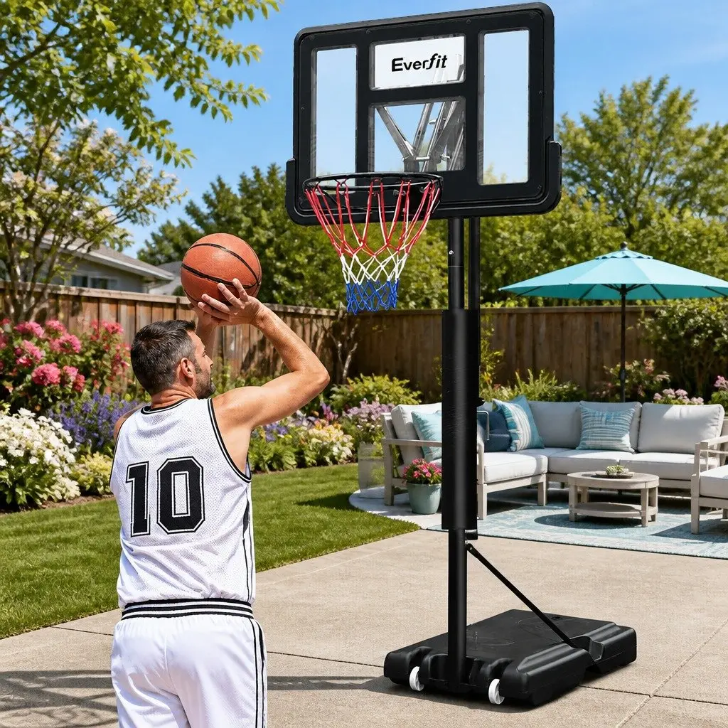 Basketball Hoop Stand System Black Adjustable 2.25m to 3.07m 44 Inch Backboard