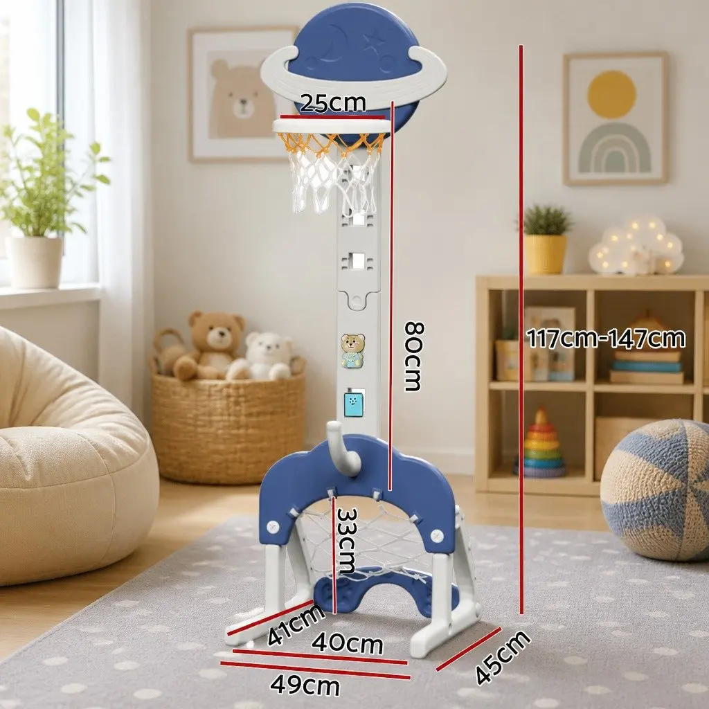 Kids Basketball Hoop Stand Blue Adjustable Height 6-in-1 Sports Activity Center