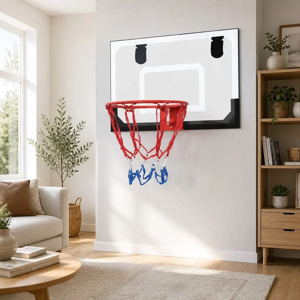 Mini Basketball Hoop Black 23 Inch Wall Mount Shatterproof Backboard Spring Loaded Rim