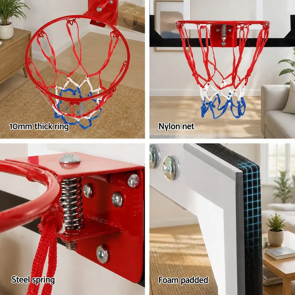 Mini Basketball Hoop Black 23 Inch Wall Mount Shatterproof Backboard Spring Loaded Rim