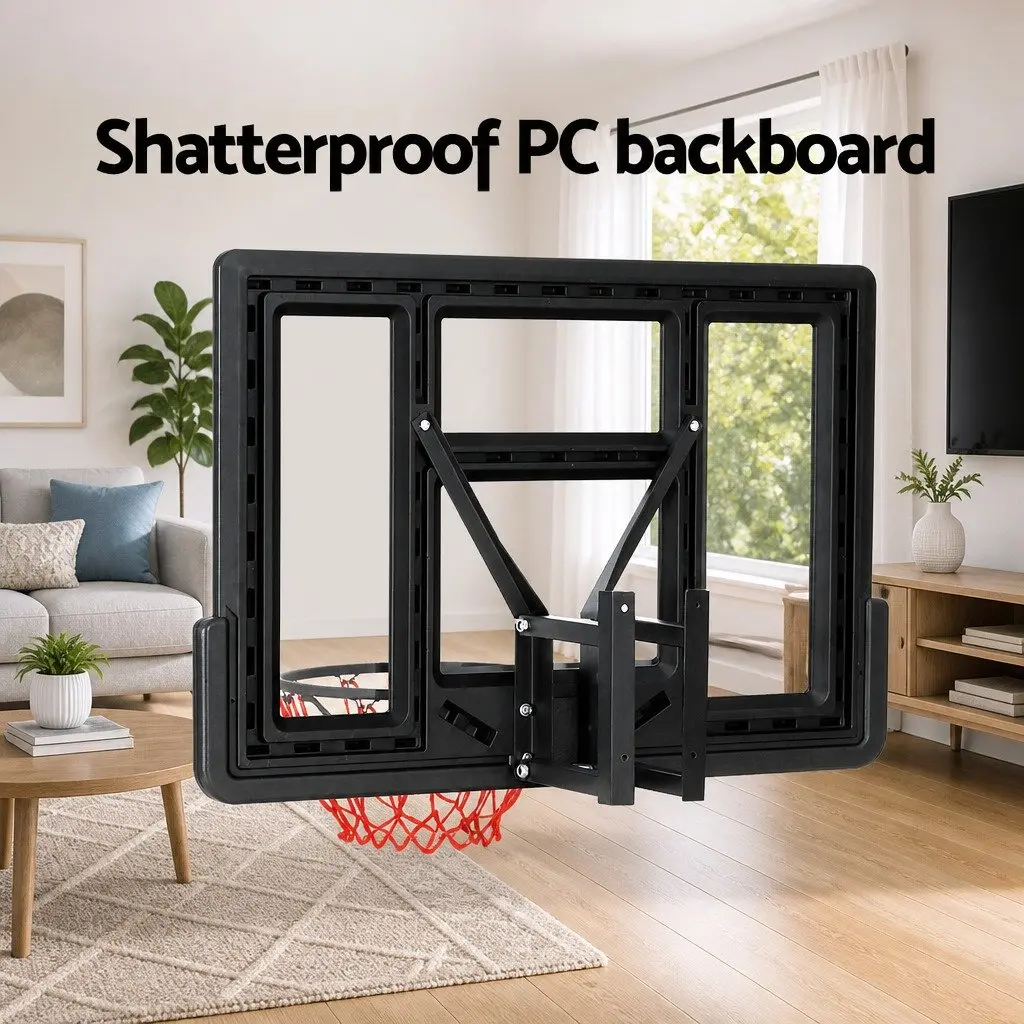Basketball Hoop Blue 45 Inch Wall Mounted Shatterproof Backboard Spring Loaded Rim