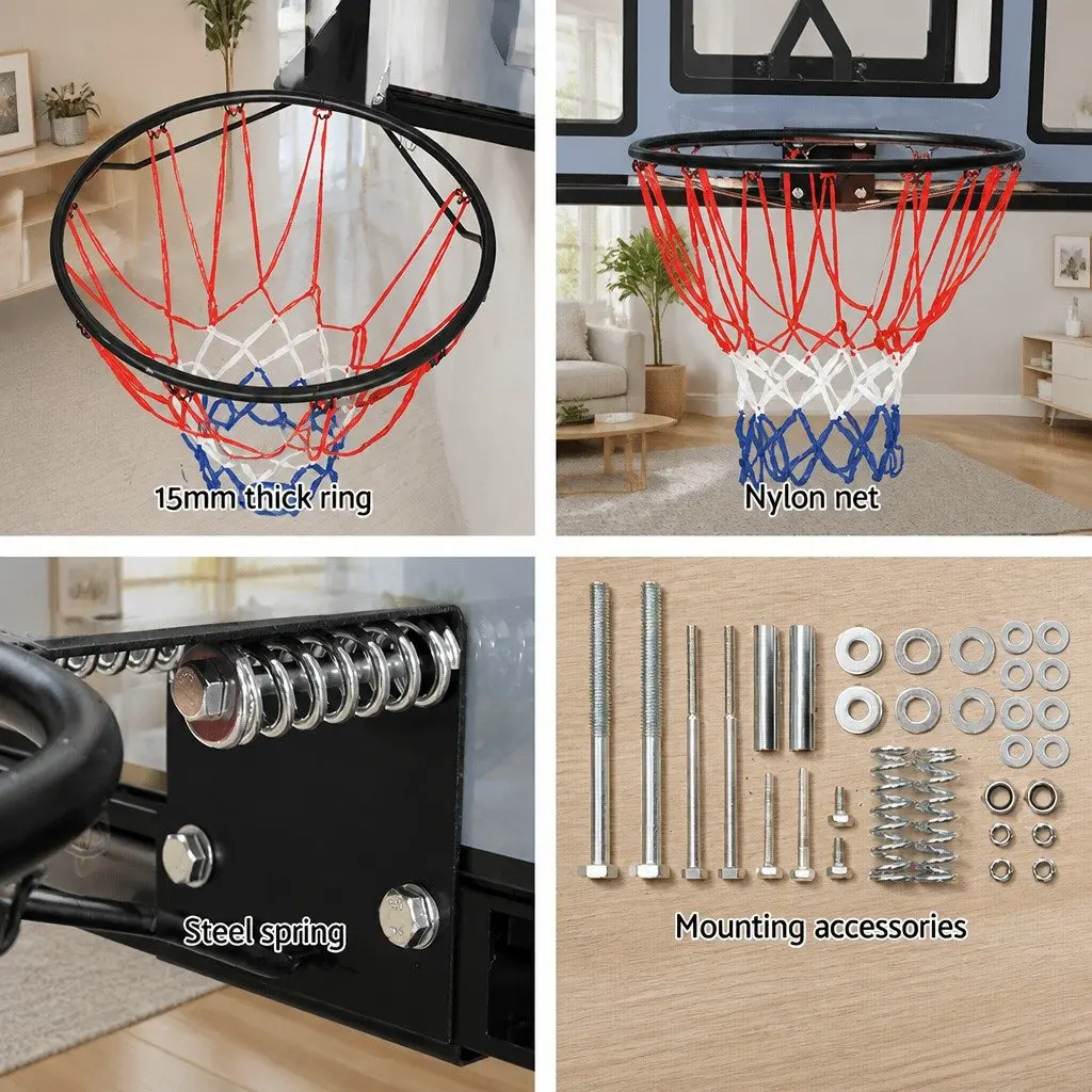 Basketball Hoop Blue 45 Inch Wall Mounted Shatterproof Backboard Spring Loaded Rim