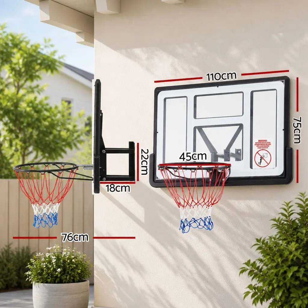 Basketball Hoop Black 43 Inch Wall Mount Indoor Outdoor Spring Loaded Rim