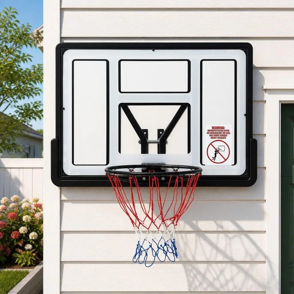 Basketball Hoop Black 43 Inch Wall Mount Indoor Outdoor Spring Loaded Rim
