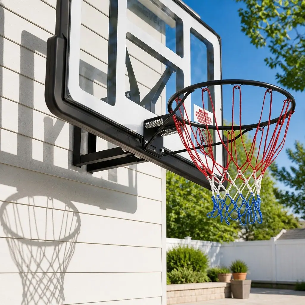 Basketball Hoop Black 43 Inch Wall Mount Indoor Outdoor Spring Loaded Rim