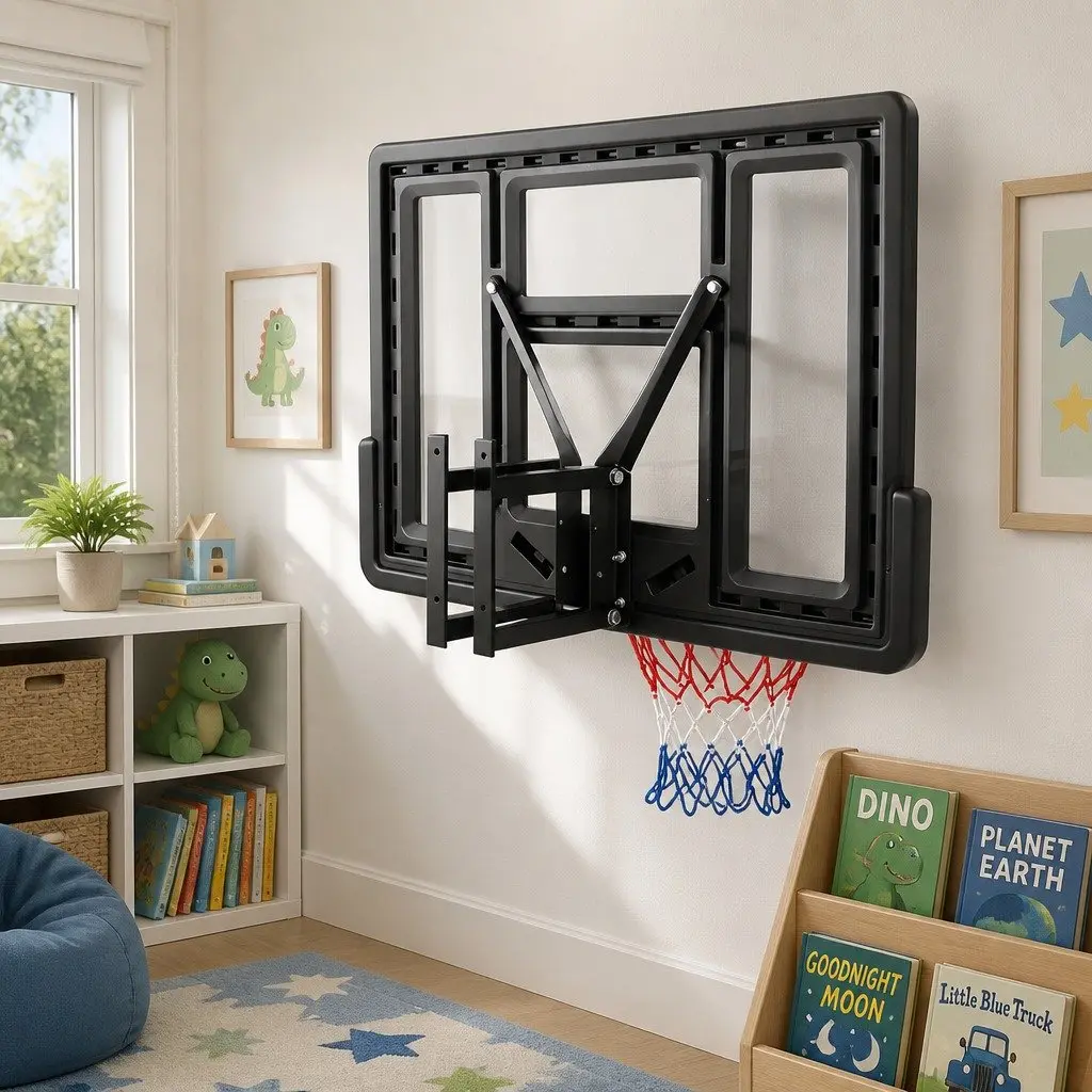 Basketball Hoop Black 43 Inch Wall Mount Indoor Outdoor Spring Loaded Rim