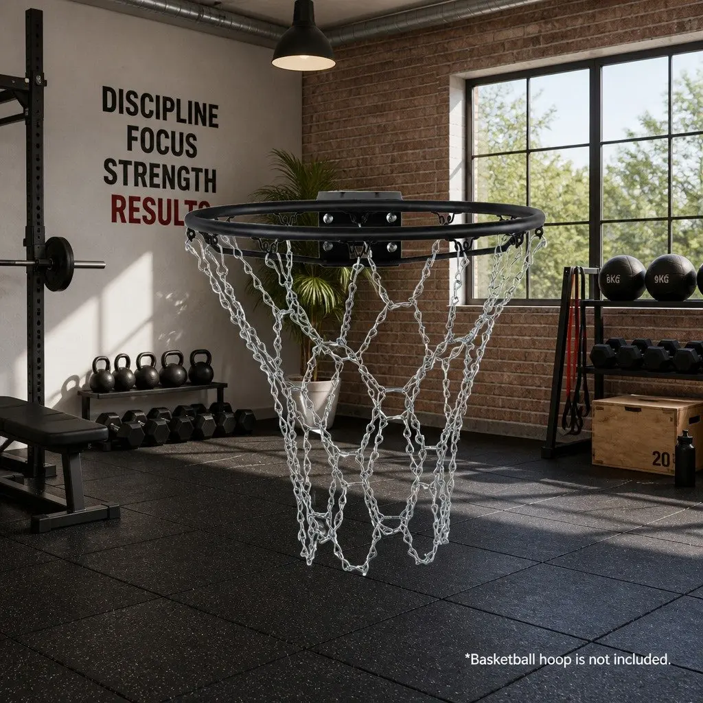 Basketball Net Steel Chain Silver 12 Loop Heavy-duty Construction for Court Use