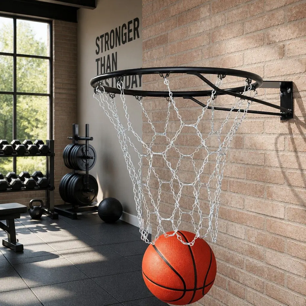Basketball Net Steel Chain Silver 12 Loop Heavy-duty Construction for Court Use