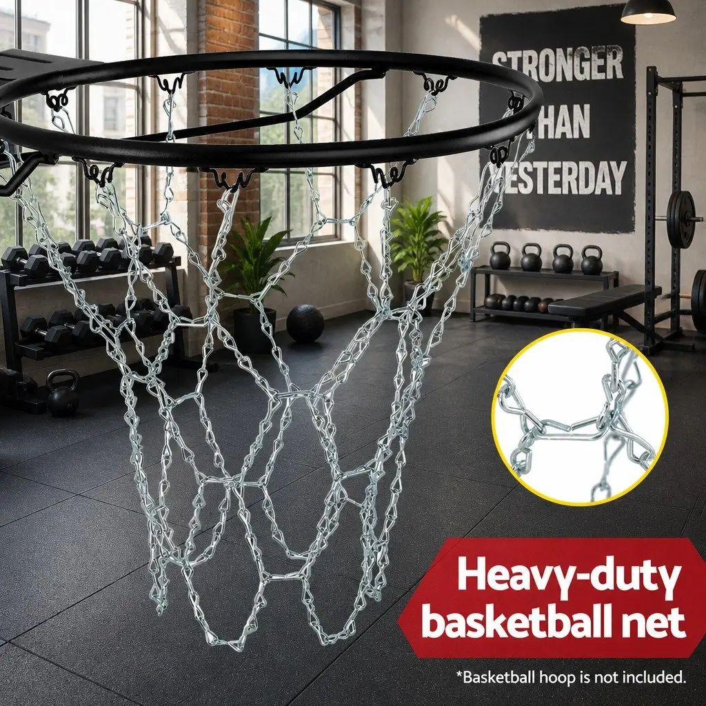 Basketball Net Steel Chain Silver 12 Loop Heavy-duty Construction for Court Use