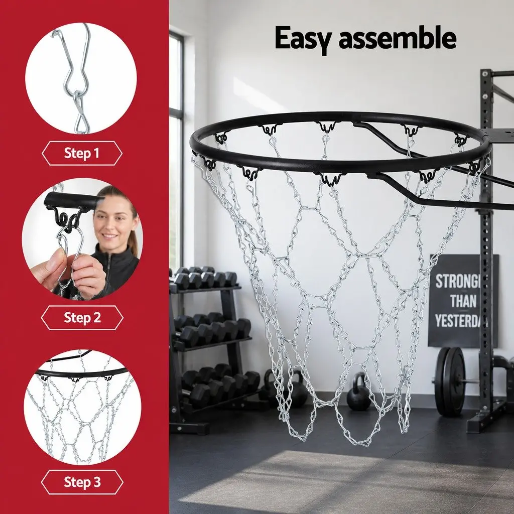 Basketball Net Steel Chain Silver 12 Loop Heavy-duty Construction for Court Use