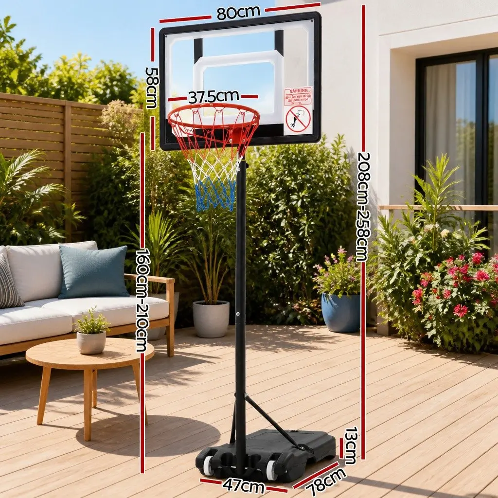 Basketball Hoop Stand System Black Adjustable 1.6m to 2.1m Portable Heavy-Duty with 32 Inch Backboard and Roller Wheels