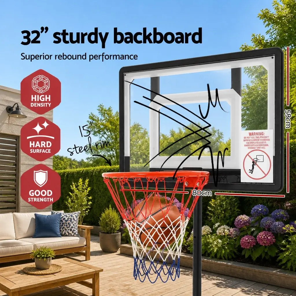 Basketball Hoop Stand System Black Adjustable 1.6m to 2.1m Portable Heavy-Duty with 32 Inch Backboard and Roller Wheels