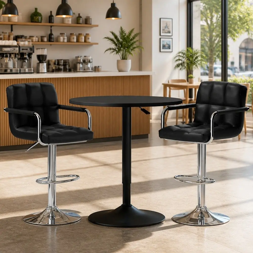 Bar Table and Stools Set Swivel Height Adjustable Dining Cafe Kitchen Furniture